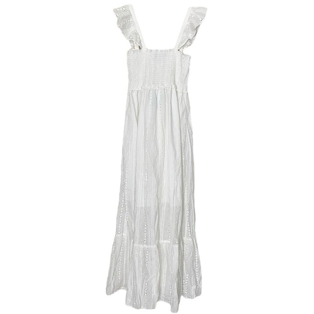 Know One Cares White 100% Cotton Smocked Bust Eyelet Maxi Dress NWT Size Medium